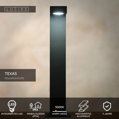 Lucide TEXAS - Pollerleuchte - LED - 1x8W 3000K - IP54 - Anthrazit - USP